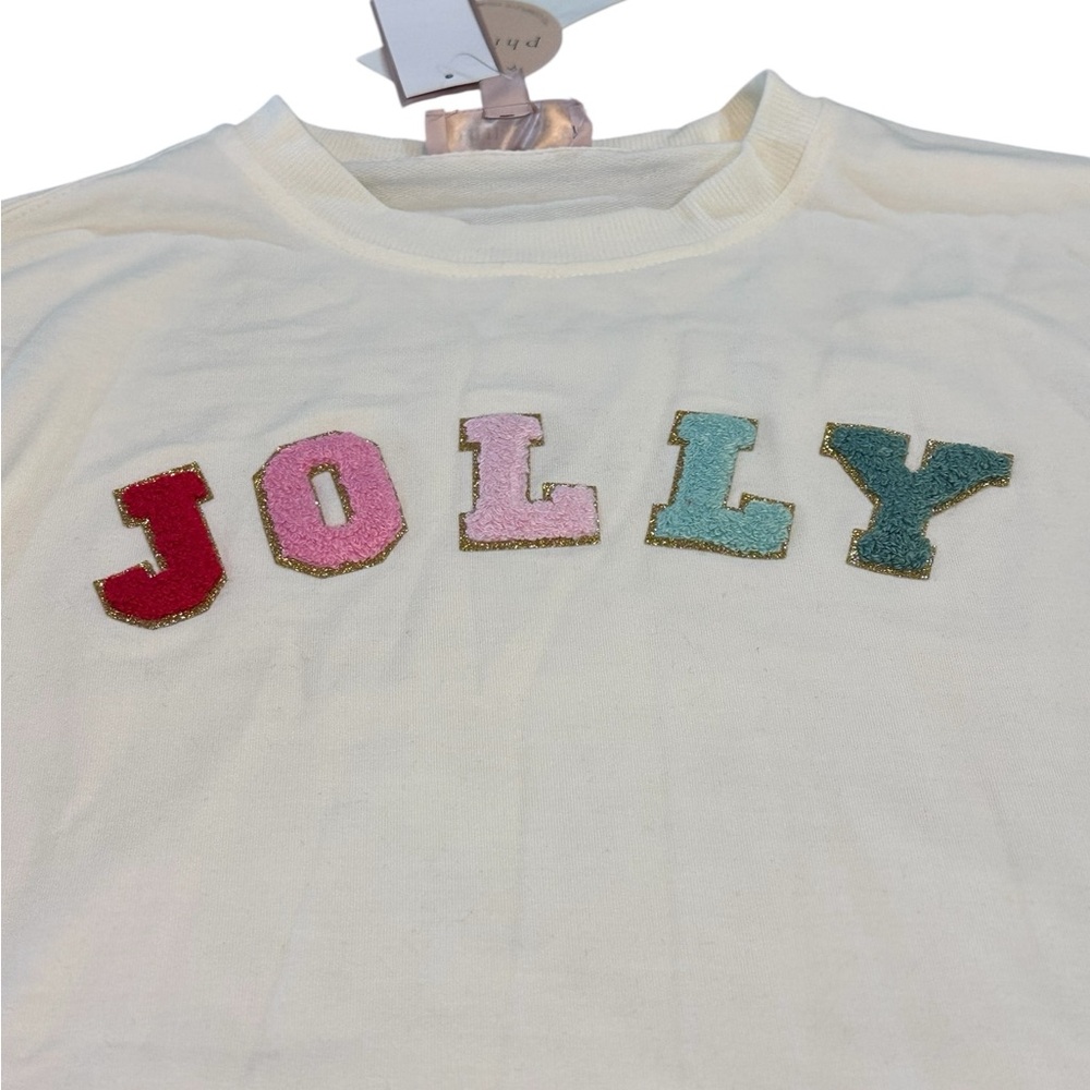 Philosophy Republic Clothing women’s Jolly Cream Holiday Sweatshirt Small NWT